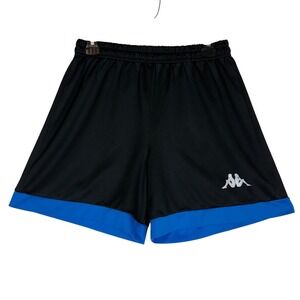 Kappa Shorts Mens Medium Black Blue 5 Inseam Soccer Colorblock Athletic Training
